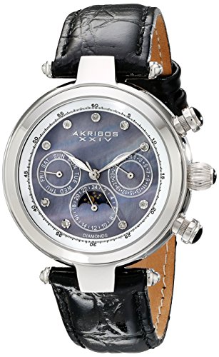 Akribos XXIV Women's AKR441BK Automatic Black Leather Chronograph Watch