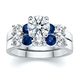 2.50 CT ROUND DIAMOND W ROUND BLUE SAPPHIRE RING SET