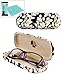 JAVOedge Black Leaves Pattern Fabric Clamshell Style Eyeglass Case with Bonus Mircofiber Glasses Cleaning Cloth