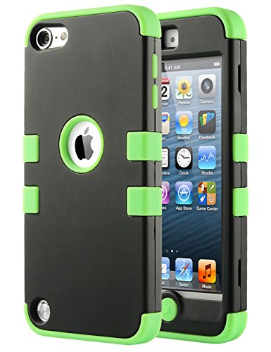 iPod Touch 6 Case,iPod 6 Cases,ULAK [Colorful Series] 3 in 1 Anti-slip iPod 5 Case Hybrid Dust Scratch Shock Resistance Hard PC+Soft Silicone Cover for iPod touch 5 6th Generation(Green)