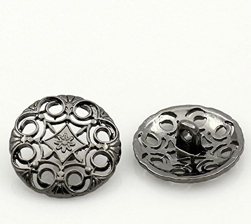 200pcs Gunmetal Hollow Round Metal Shank Buttons 20mm(6/8") Dia - Metal, Gunmetal