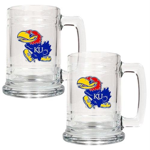 NCAA Kansas Jayhawks Two Piece 15-Ounce Glass Tankard Set
