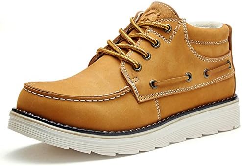 AMANGU Men's Vintage Crazy Hourse Leather Work Boots High-top Boat Shoes Martin Style Lace-up Outdoor Chukka