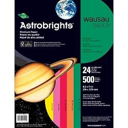 Wausau Paper Astrobrights 8 1/2 x 11 Inch 24 lb Colored Paper Assortment 500 Sheets ( 21224)