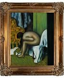 Art Reproduction Oil Painting - Degas Paintings: After the Bath with Renaissance Bronze Frame - Bronze Finish - 30 X 34 - Hand Painted Framed Canvas Art