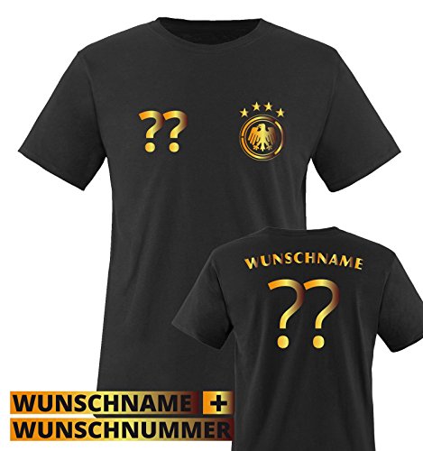 EM 2016 – TRIKOT – WUNSCHDRUCK – Kinder T-Shirt – Schwarz / Gold Gr. 122-128