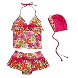 KSWIM-F1307#　100/110/120/130/140cm　キャップ付水着3点セット　花柄　 子供用水着・子供水着・子供　水着・キッズ水着・キッ...