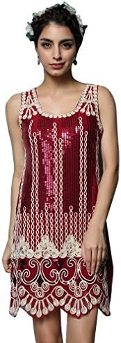 1920s Gatsby Dress Red Geometric Sexy Embroidery Dress For Women
