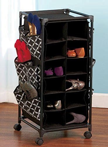 Womens Print Shoe Organizer with Wheels - Holds at least 24prs