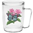Butterfly w/Pink Flowers 18 oz Insulated Coffee Mug, Clear