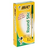 BIC Round Stic Medium Ball Pen - Green, Case of Three - 12 Count Boxes (36 Pens)