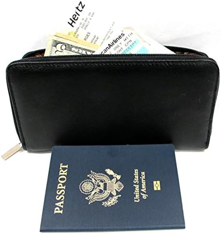 Wallet RFID Blocking 100% Secured Large Women's Leather Wallet Passport 8 Card Slot Blk