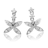 18k White Gold 4 Leaf Clovers Drop Diamond Earrings (HI, I, 0.35 carat)
