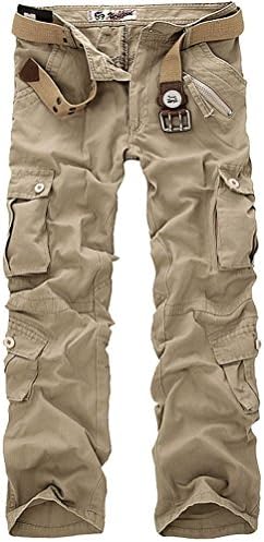 Foocc Mens Multi Color Casual Cotton Plus Size Military CARGO CAMO Pants Trousers Khaki 32