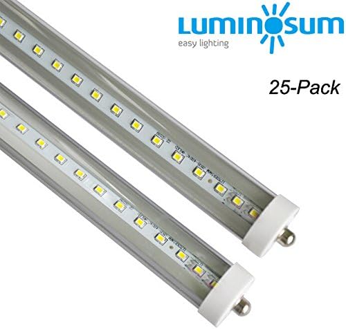 LUMINOSUM, 25-Pack, T8 LED Tube Light 8ft 45W, Single Pin FA8 Base, Clear Cover, Cool White 6000k, Fluorescent Tube Replacement