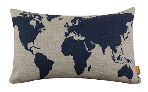 Linkwell burlap linen dark blue world map 20" x 12" dec…