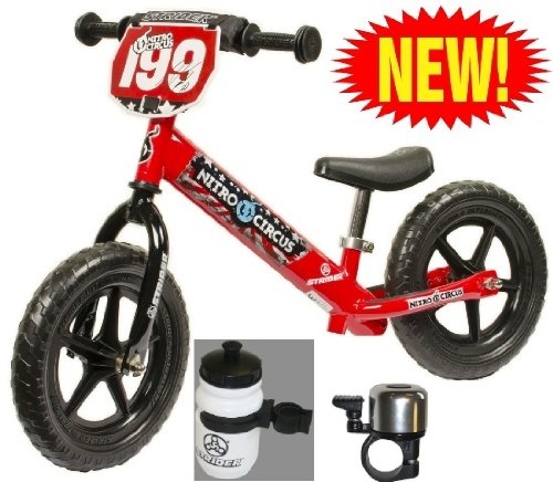 Strider ST-3 No-pedal Balance Bike +BONUS-Water Bottle and Bell (Bundle) (Nitro-Circus)
