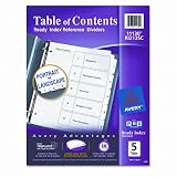 AVE11130 Index Dividers, Classic, 8-1/2x11, 1-5 Tab, Black/White