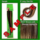 #4/27 Brown with Blonde Highlights, 6 Inch Sample of Clip on in Human Hair Extensions Set