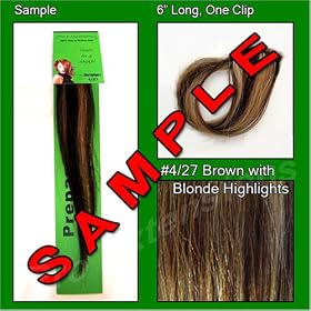 #4/27 Brown with Blonde Highlights, 6 Inch Sample of Clip on in Human Hair Extensions Set