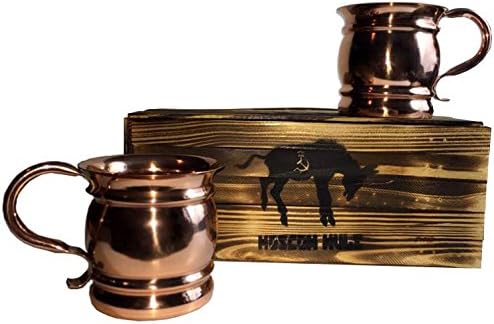Hand Turned 100% Pure Copper Moscow Mule Mugs in Vintage Wooden Crate