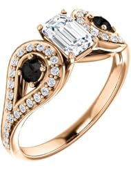 10K Rose Gold Emerald Cut White and Black Diamond Ring -- LIFETIME WARRANTY