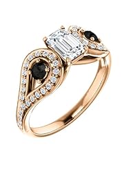 14K Rose Gold Emerald Cut White and Black Diamond Ring -- LIFETIME WARRANTY