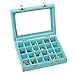 Ivosmart Velvet Glass Jewelry Ring Display Organiser Box Tray Holder Earrings Storage Case (Light Blue)