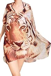 V-neck Chiffon/Cotton Spring Summer Winter Tiger Print Checkered Print  Dress