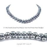 Double Strand 17-18 Inches 6-7mm Black Oval Shape Freshwater Cultured Pearl Necklace