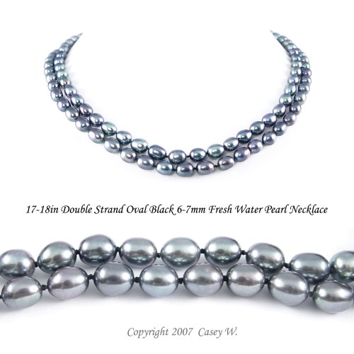 Double Strand 17-18 Inches 6-7mm Black Oval Shape Freshwater Cultured Pearl Necklace