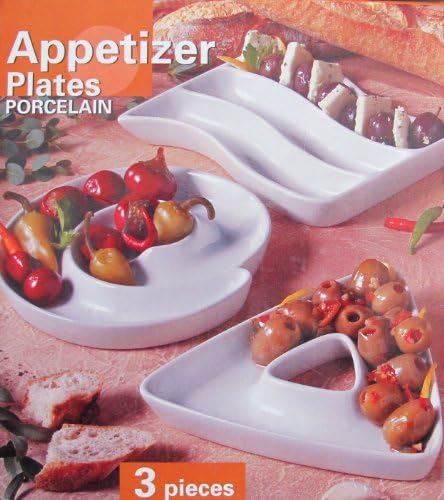BOX of 3 PORCELAIN APPETIZER SERVING PLATES w 3 DIVIDER WAVE Shape PLATE, TRIANGULAR Shape, &amp; SWIRL Shape PLATTER (From CANADA)