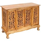 EXP Handmade Asian Furniture - 39" Flower Vines Storage Cabinet / Sideboard Buffet - Natural Finish