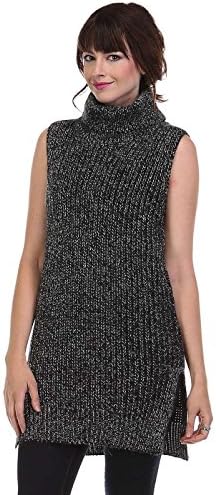 Mistic Prysm Creme Knit Sleeveless Turtleneck Pullover Long Sweater (MEDIUM/LARGE, CHARCOAL)