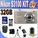 COOLPIX S3100 14 MP Digital Camera with 5x NIKKOR Wide-Angle Optical Zoom Lens and 2.7-Inch LCD (Silver) 32GB Accessory Saver Bundle!
