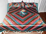 Attractive King Size Patch Work Silk Bedspread with Pillow Covers & Cushion ....