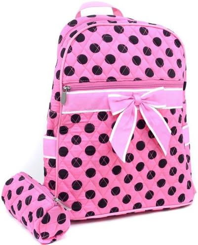 Quilted Polka Dot Backpack w/ Convertible Shoulder Straps - Pink/Brown