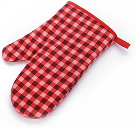 Brilliant Shop Dedicated baking gloves endure high temperature microwave oven gloves, thermal insulation, anti-scald, anti-skid, thicker, longer, oven mitts--Red plaid