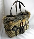 Gucci - Gucci Handbags (Beige/Brown) 181498 Royal Large Tote Bag with Fox Fur Trim