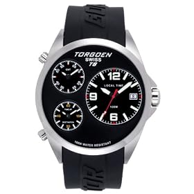 Torgoen Swiss Mens T08301 Triple Time Zone Black Polyurethane Strap Watch by Torgoen Swiss