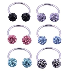 Kadima Body Piercing Jewelry Swarovski CZ Bling Rhinestone Unisex Ball Lot of 3 16G 3/8
