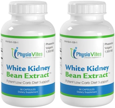 White Kidney Bean Extra Strength Low Carb Diet Support Phaseolus Vulgaris PhysioVites White Kidney Bean 1,500mg 180 Capsules 2 Bottles