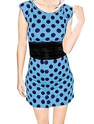 Polyester Summer Dots Print Fitted Stretchy Sleeveless Scoop Neck Mini Dress 