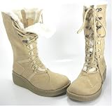 TAN Beige Suede Boots Winter Shoes Vegan Furry