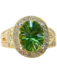 Fancy Cut Peridot & Diamond Ring in 14 Karat Yellow Gold