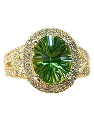 Fancy Cut Peridot & Diamond Ring in 14 Karat Yellow Gold