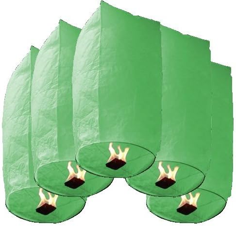 ComeToAm 5pcs Cylindrical Sky Fly Fire Lanterns Wish Party Wedding Birthday Paper Lamp- Green
