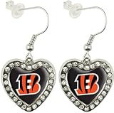 NFL Cincinnati Bengals Crystal Heart Earrings with Team Logo