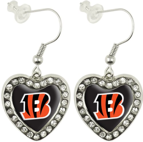 NFL Cincinnati Bengals Crystal Heart Earrings with Team Logo