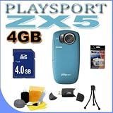 Kodak PlaySport (Zx5) HD Waterproof Pocket Video Camera - Aqua (2nd Generation) 4GB Accessory Saver Bundle